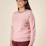 Maglia Donna Curvy Girocollo  Manica Lunga in Viscosa con Dettagli Gioiello. F897YBFJ7513 ROSA Lizalù 