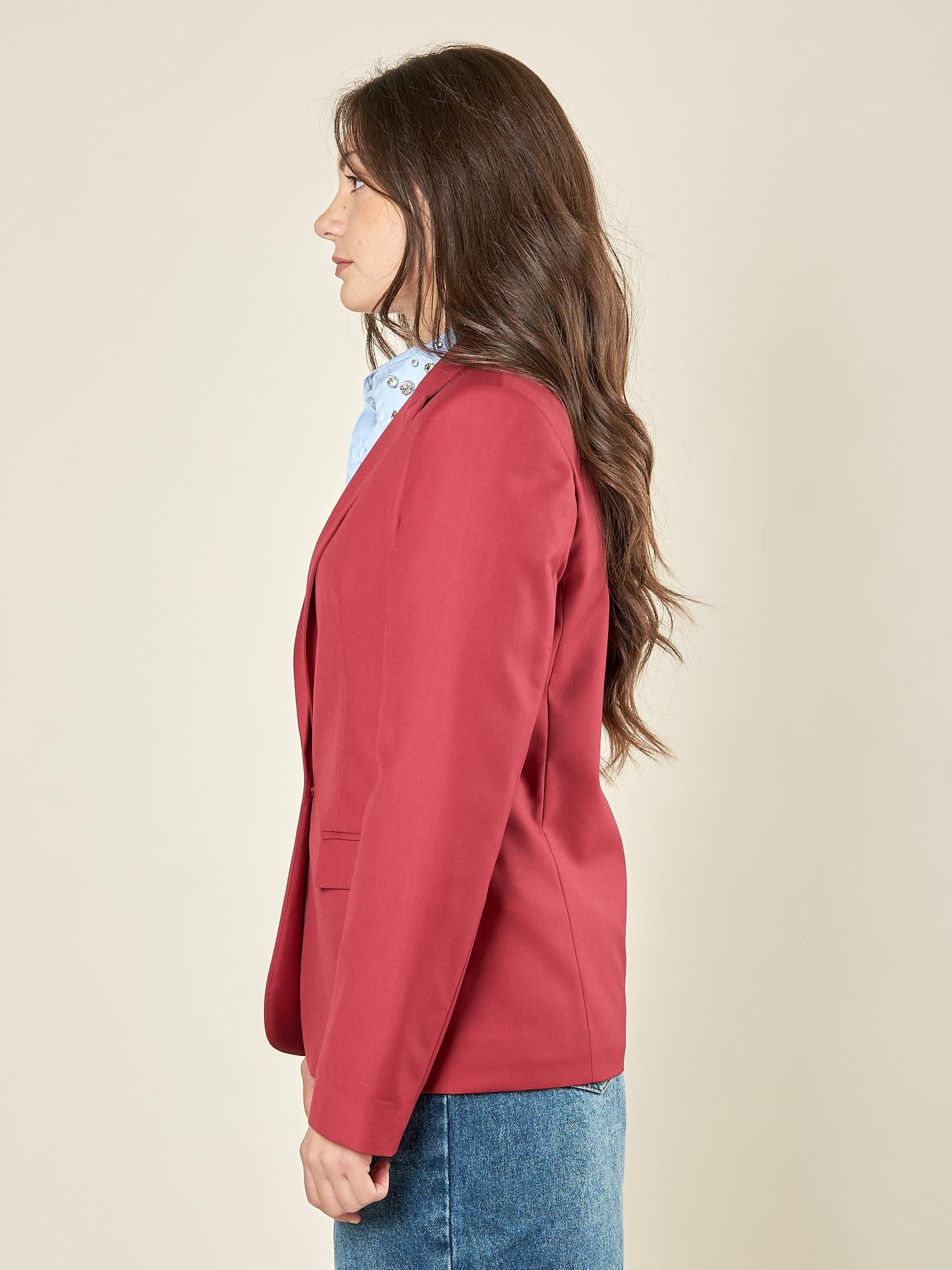 Giacca donna monopetto. Petto a lancia, bottone a contrasto e tasche a pattin GI003118 BORDEAUX ARTIGLI 