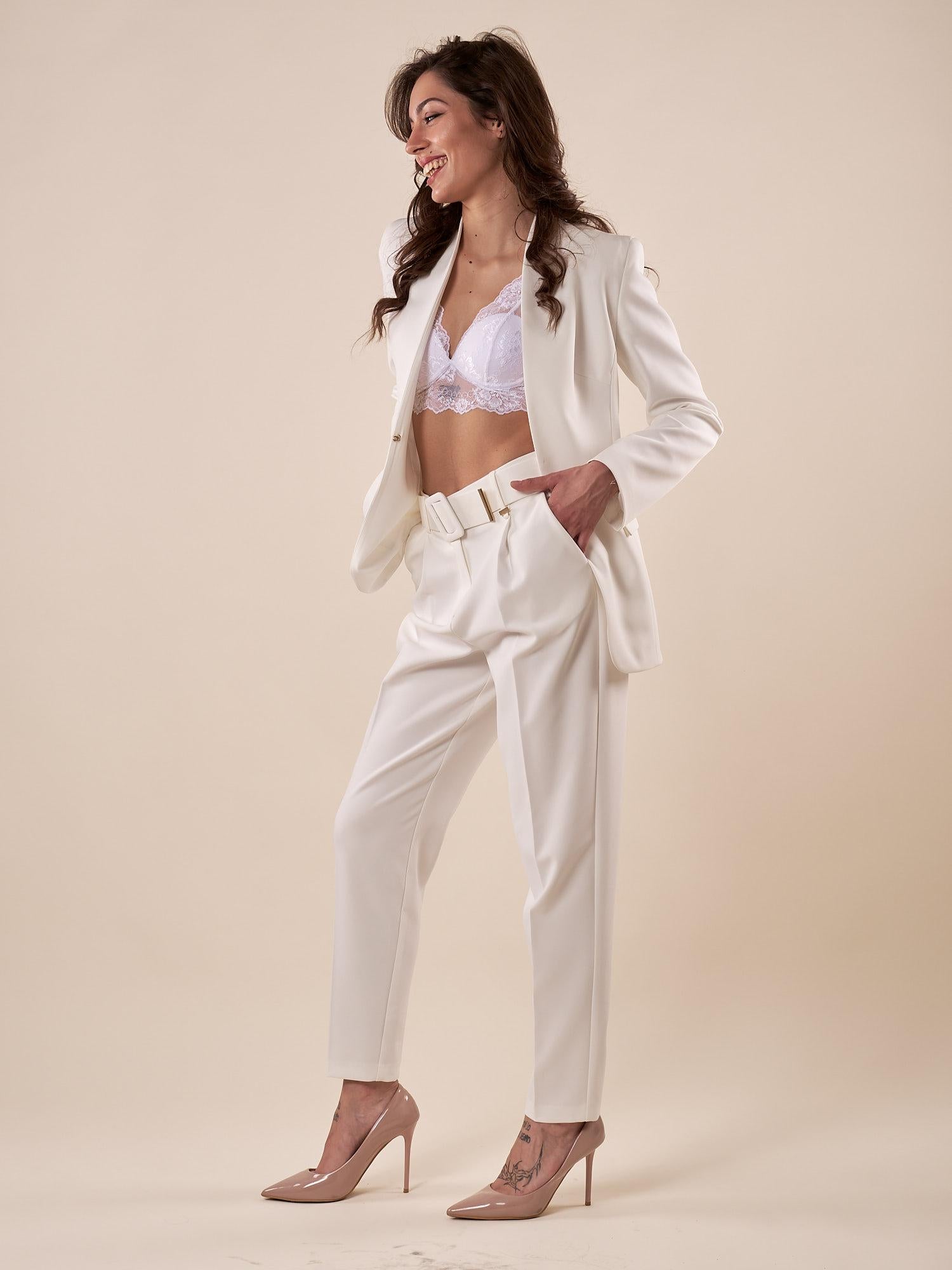 Pantalone donna vita alta con cintura e pences PA000763 PANNA ARTIGLI 