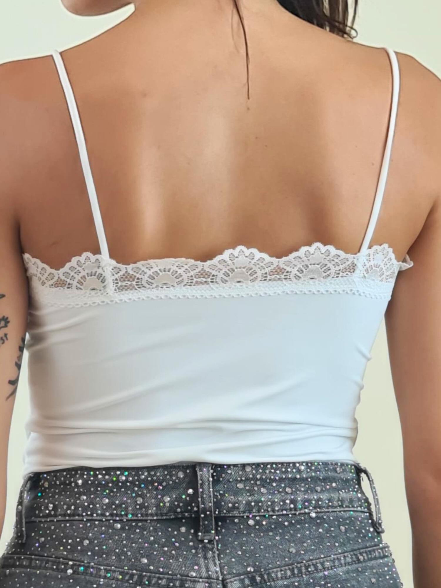 Body donna spalla stretta in pizzo elasticizzato effetto second skin. V7960 BIANCO STUDIO ELEVEN 