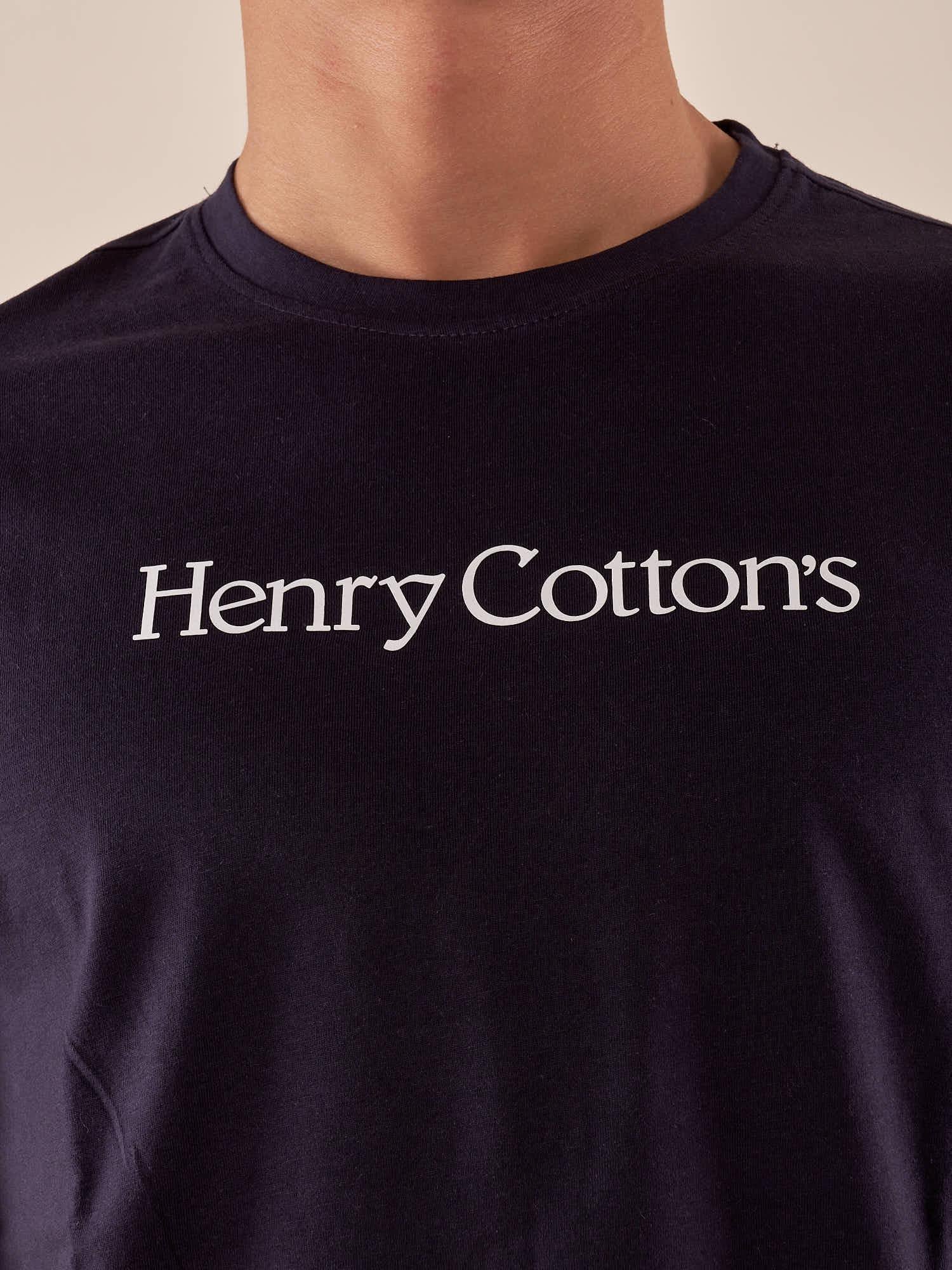 T-shirt Uomo manica corta in cotone 100% con logo stampato a contrasto TS616034 BLU Henry Cotton's Uomo 