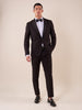Classic formal suit with peak lapel jacket in satin for men.