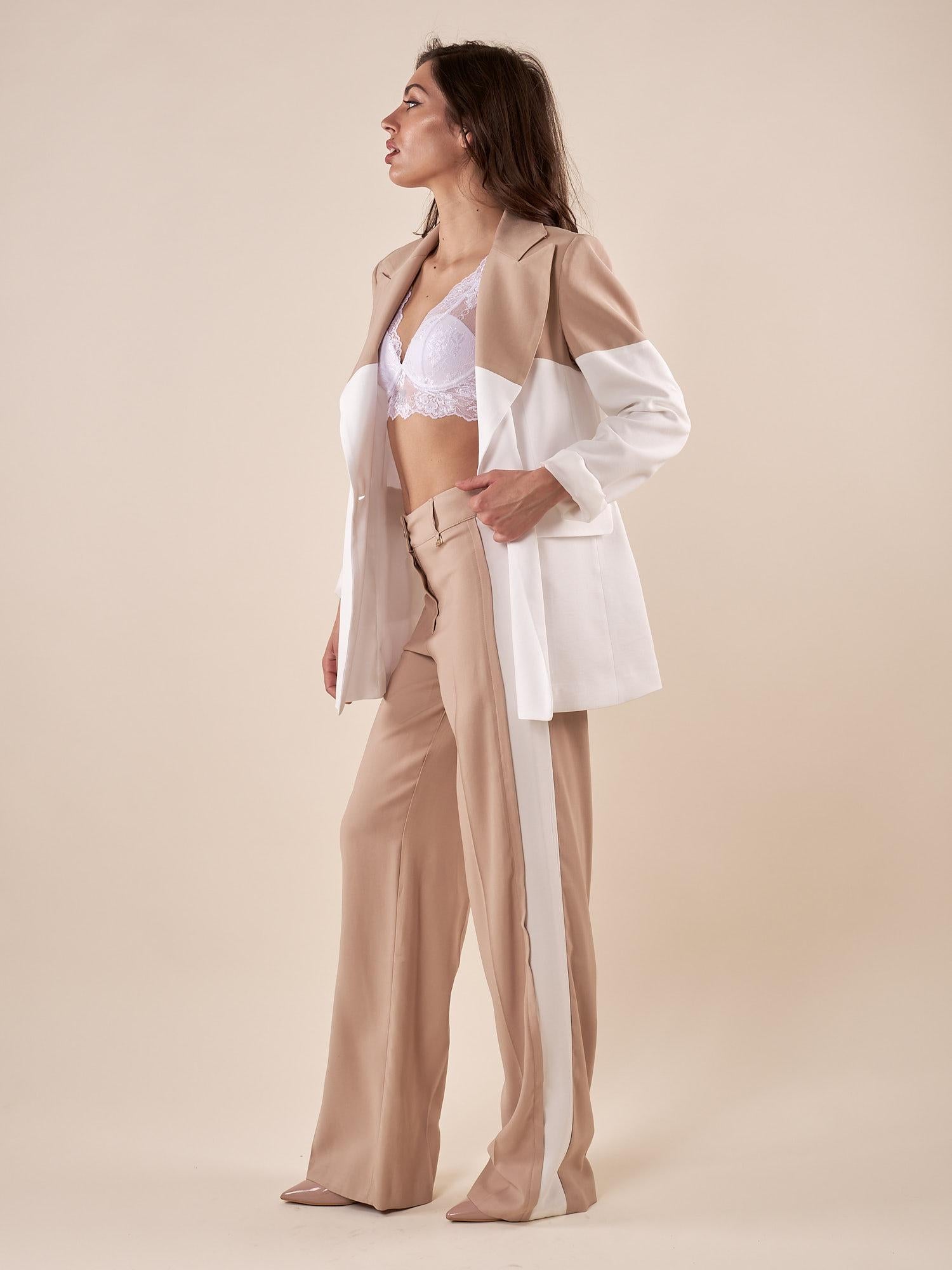 Pantalone Donna modello a palazzo bicolore in misto viscosa. PA000818 BEIGE/AVORIO ARTIGLI 