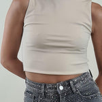 Top Donna Corto Basic a Spalla Larga Effetto Second Skin. F9121 BEIGE VINCE OTTO 