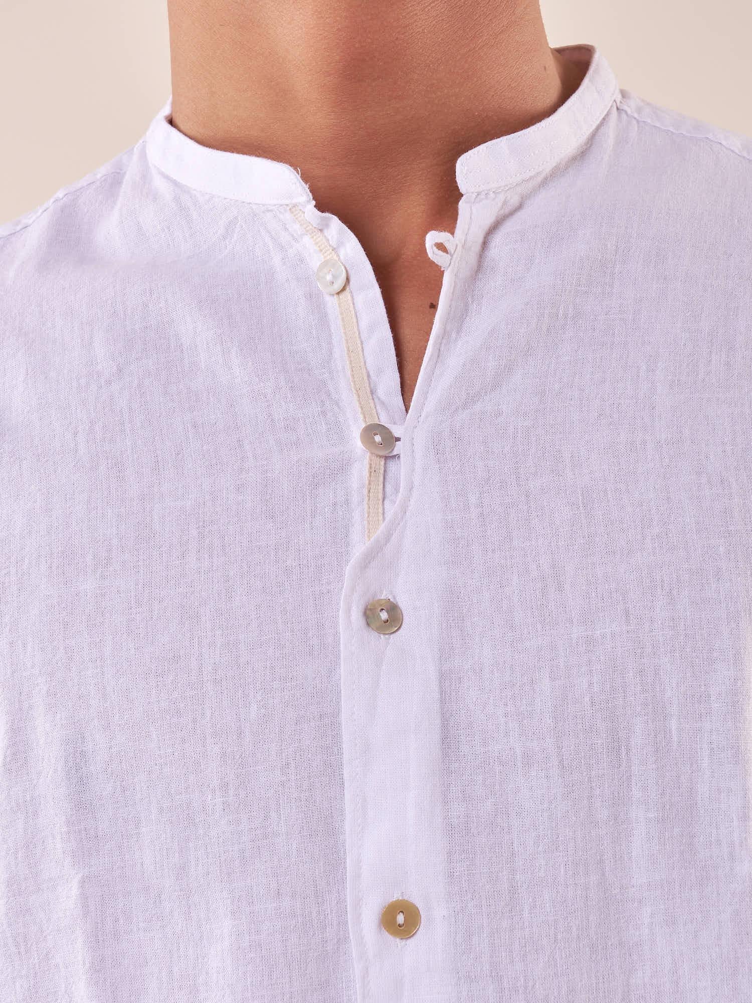 Camicia manica lunga coreana misto lino uomo. OC1S2S5C10 BIANCO OVER-D 