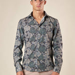 Camicia Uomo Stretch Manica Lunga fantasia floreale con collo francese. OE1F2E5C12 MILITARE OVER-D 