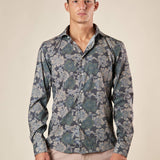 Camicia Uomo Stretch Manica Lunga fantasia floreale con collo francese. OE1F2E5C12 MILITARE OVER-D 