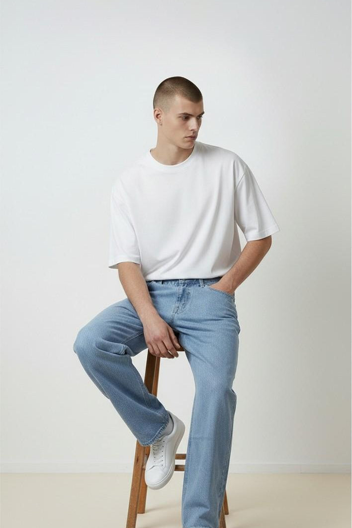 Jeans Uomo Baggy 5 Tasche in Denim Lavaggio Chiaro KK3053 DENIM BRUNO LEONI Uomo 
