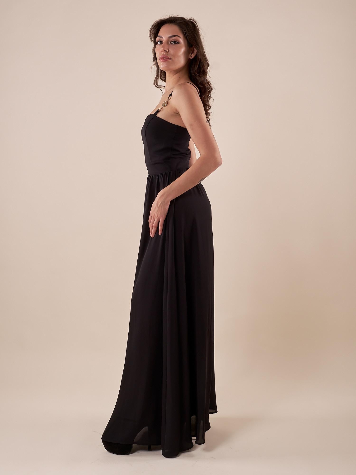 Abito Donna lungo elegante cerimonia spallina stretta. AB000826 NERO ARTIGLI 