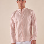 Camicia da uomo in lino e cotone a manica lunga con collo alla coreana. M49069 CIPRIA GUY Uomo 