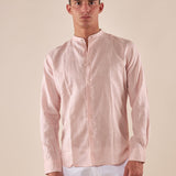 Camicia da uomo in lino e cotone a manica lunga con collo alla coreana. M49069 CIPRIA GUY Uomo 