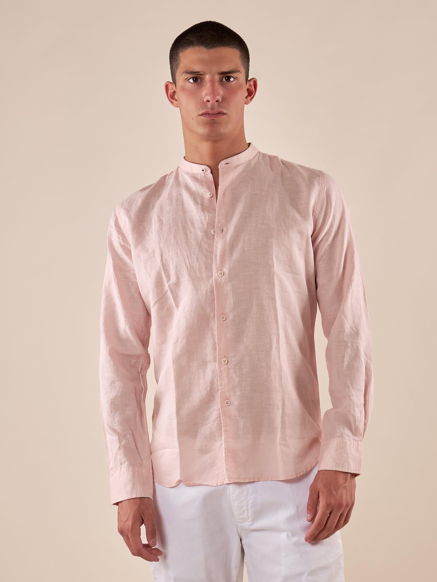 Camicia da uomo in lino e cotone a manica lunga con collo alla coreana. M49069 CIPRIA GUY Uomo 