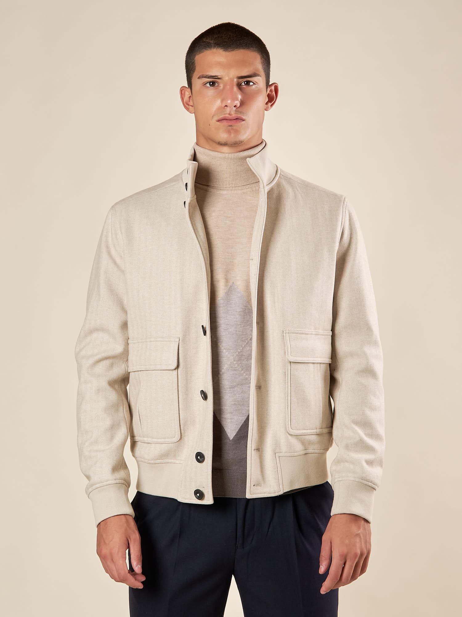 Giubbino da uomo modello Bomber in tessuto spigato. GBI1619H BEIGE HAMAKI-HO 