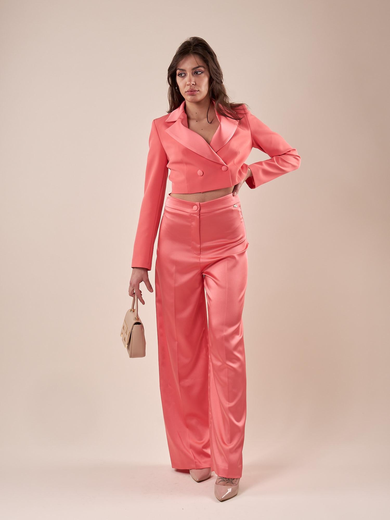 Pantalone donna palazzo in raso PA000775 CORALLO ARTIGLI 