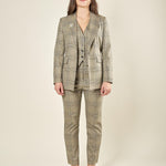 Giacca donna monopetto in Principe di Galles. Eleganza sartoriale e femminilità contemporanea. GI003812 BEIGE/MORO ARTIGLI 