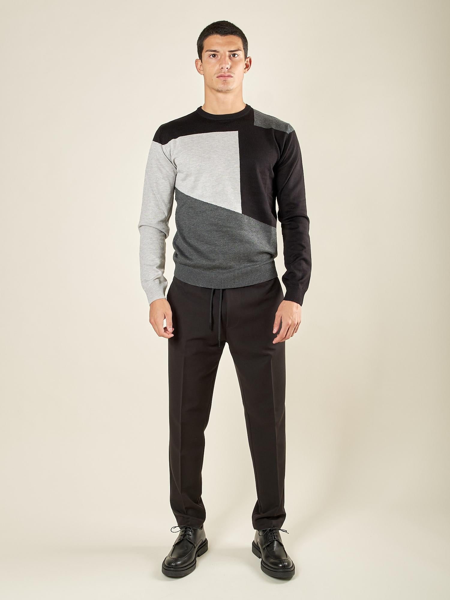 Maglia Uomo Invernale Girocollo in Misto Viscosa con Intarsi. Eleganza e Comfort in Stile Moderno. MI3172H NERO HAMAKI-HO 