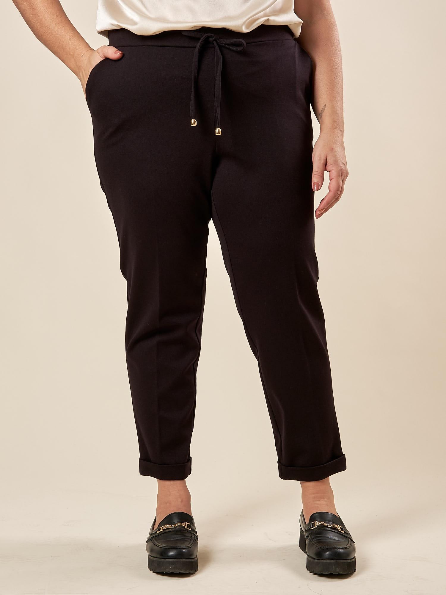 Pantalaccio Donna Curvy in Punto Milano  Comfort Chic con Dettagli Sartoriali. F646YBFGINEVRA NERO Lizalù 