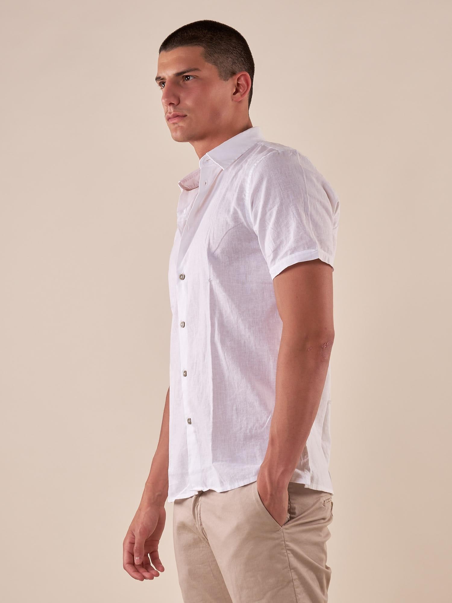 Camicia da uomo manica corta in misto lino. CE1261H BIANCO HAMAKI-HO 