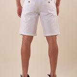 Bermuda Uomo in cotone elasticizzato con pince e risvolto tasca america. M48635 BIANCO GUY Uomo 