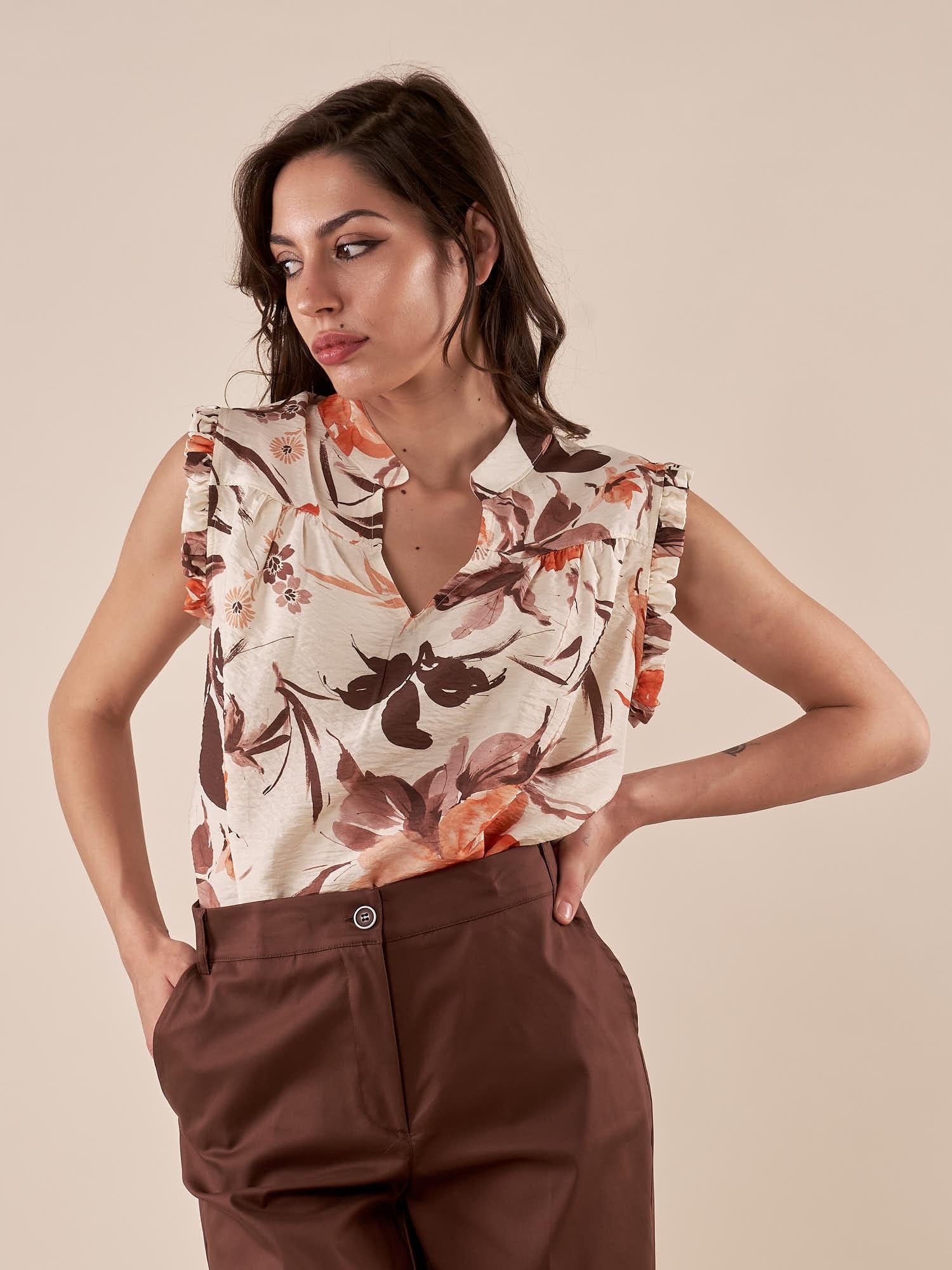 Blusa Donna Giromanica con Stampa Floreale ROMI/D2510 TIERRA ROMIHO 