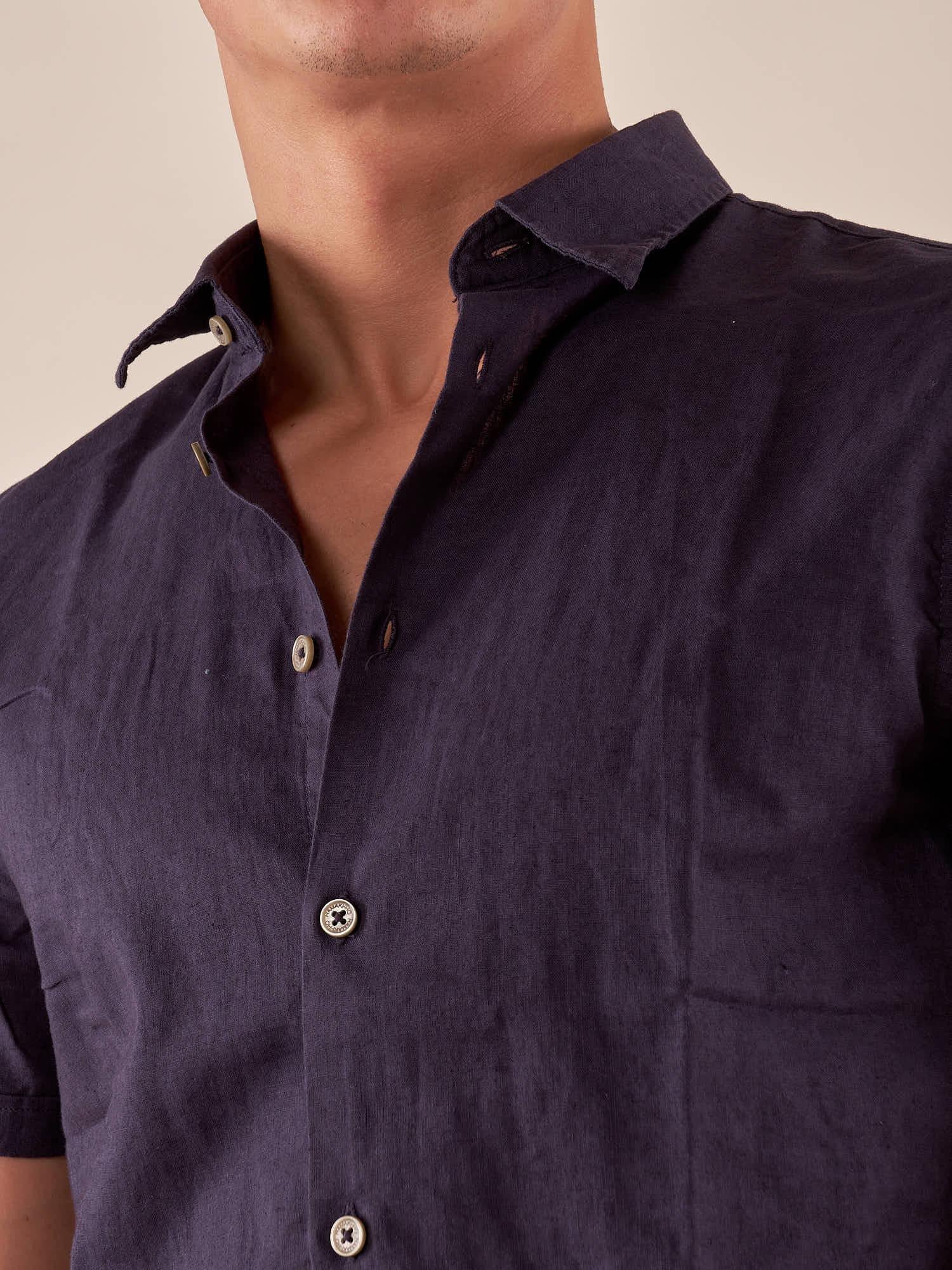 Camicia da uomo manica corta in misto lino. CE1261H BLU HAMAKI-HO 