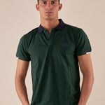 Polo da Uomo in 100% Cotone Piquet con Colletto e Polsini a Contrasto. BAM5431 HUNTER GREEN BACI & ABBRACCI 