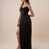 Abito lungo Donna elegante con scollatura cascante e bretelline. AB002177 NERO ARTIGLI 