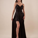 Abito lungo Donna elegante con scollatura cascante e bretelline. AB002177 NERO ARTIGLI 