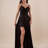 Abito lungo Donna elegante con scollatura cascante e bretelline. AB002177 NERO ARTIGLI 