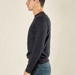Maglia Uomo Invernale Manica Lunga in Poly Wool Finezza 12 con Costine Spalla. CON4130225 NAVY CONSENSO 