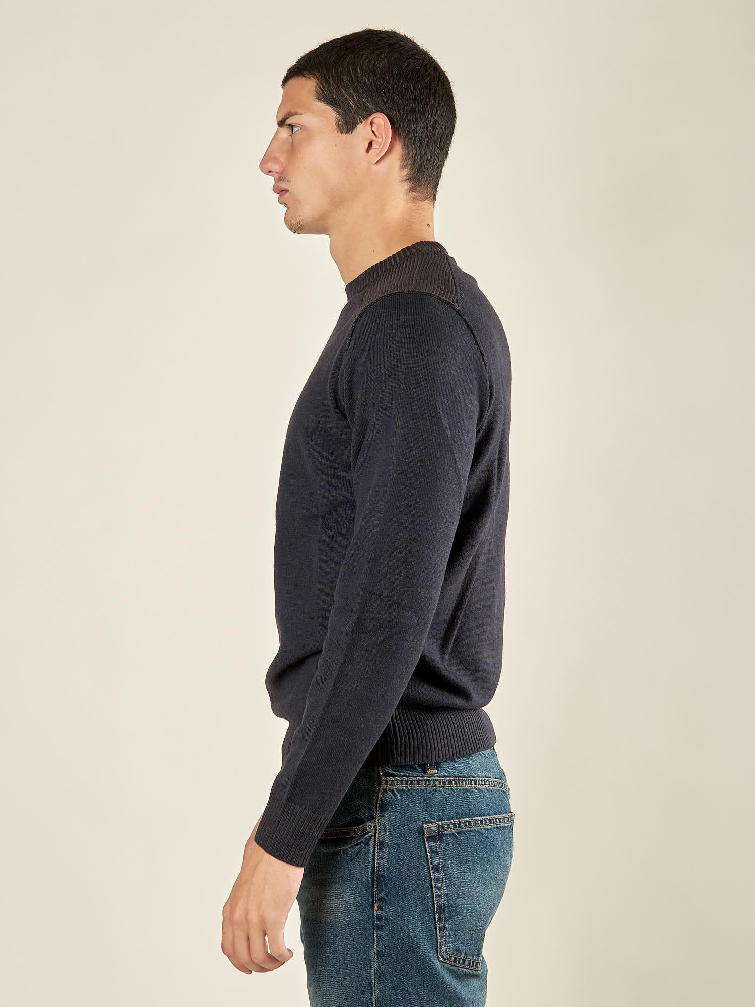 Maglia Uomo Invernale Manica Lunga in Poly Wool Finezza 12 con Costine Spalla. CON4130225 NAVY CONSENSO 