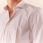 Camicia da uomo a righe in cotone elasticizzato manica lunga vestibilità regular con riprese sul retro. CE1270H BEIGE HAMAKI-HO 