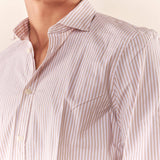 Camicia da uomo a righe in cotone elasticizzato manica lunga vestibilità regular con riprese sul retro. CE1270H BEIGE HAMAKI-HO 