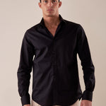 Camicia in cotone elasticizzatoa slim collo francese con riprese uomo. FBSOFT NERO FB 
