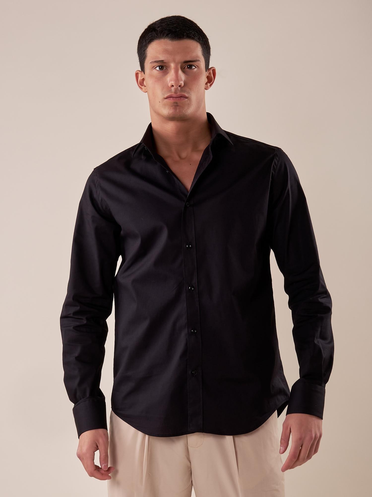 Camicia in cotone elasticizzatoa slim collo francese con riprese uomo. FBSOFT NERO FB 