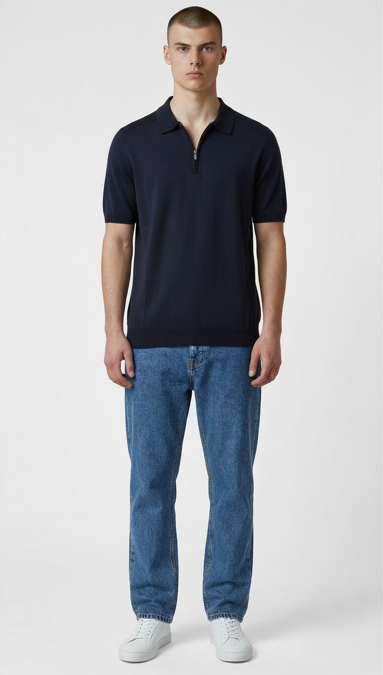 Polo Uomo 100% Cotone a Manica Corta con Mezza Zip  Stile Moderno e Comfort Naturale ME3211H BLU HAMAKI-HO 