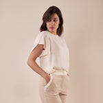 Pantalone palazzo bicolore con spacco donna. PA000935 BEIGE/AVORIO ARTIGLI 