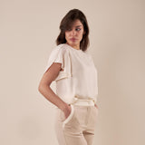 Pantalone palazzo bicolore con spacco donna. PA000935 BEIGE/AVORIO ARTIGLI 