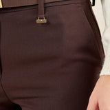 Pantalone donna a sigaretta in tessuto manolana. Eleganza essenziale e comfort sartoriale. PA003190 CACAO ARTIGLI 