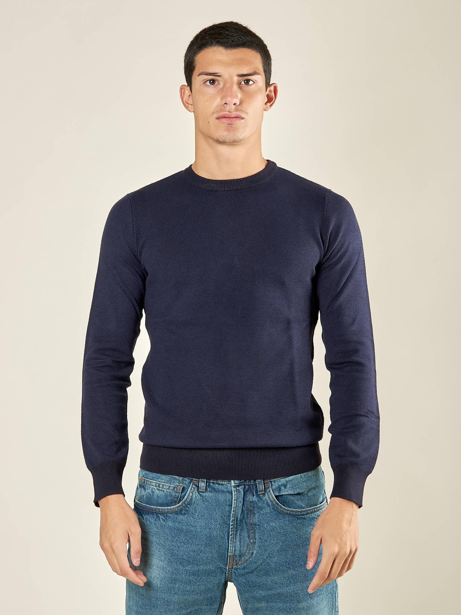 Maglia Uomo Girocollo Manica Lunga in Misto Viscosa con Micro Disegno CON/4034225 NAVY CONSENSO 