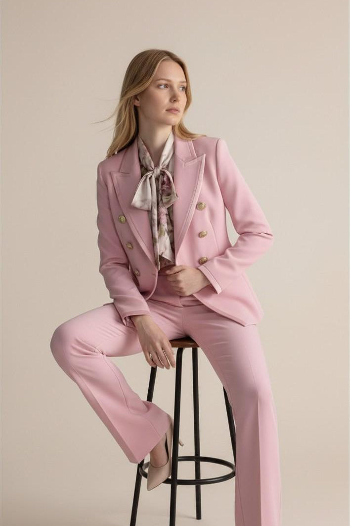 Giacca Doppiopetto Donna con Profilo in Raso e Bottoni Oro GI004357 ROSA ARTIGLI Donna 