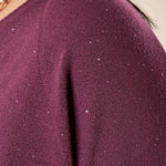 Maglia Donna Curvy in Viscosa  Scollo a V, Manica Raglan e Micro Paillettes Tono su Tono. F768YBFAZ23804 BURGUNDY Lizalù 