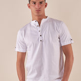 T-shirt Uomo Manica Corta Serafino in 100% Cotone con Bottoncino su Manica. TE274H BIANCO HAMAKI-HO 