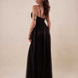 Abito lungo Donna cerimonia con pieghe su corpetto. AB002161 NERO ARTIGLI 