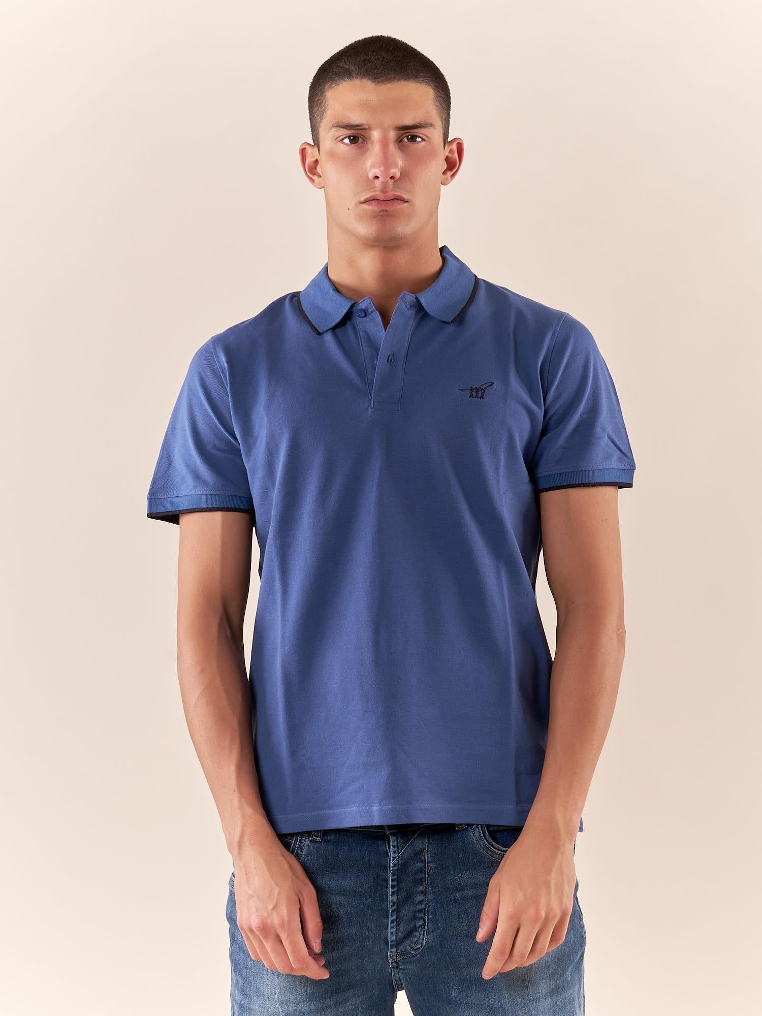 Polo Uomo manica corta in cotone piquet con ricamo. P626122 DENIM Henry Cotton's Uomo 