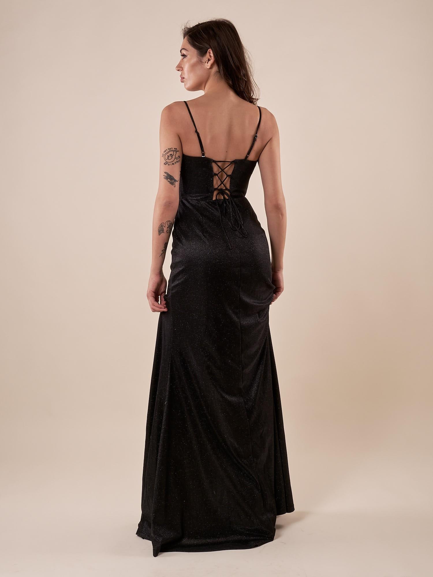 Abito lungo da cerimonia Donna elegante raffinata per occasioni speciali. AB002184 NERO ARTIGLI 