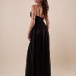 Abito lungo Donna cerimonia con pieghe su corpetto. AB002161 NERO ARTIGLI 