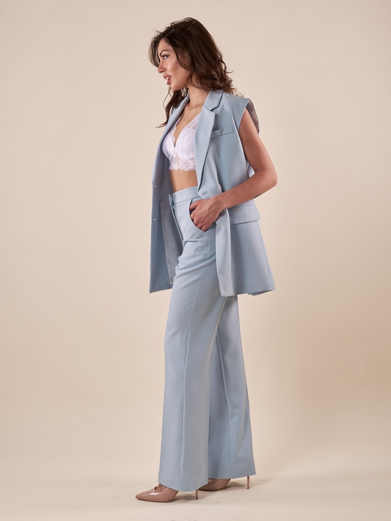 Pantalone donna vita alta tasca america con zip e gancio invisibile. PA002444 POLVERE ARTIGLI 