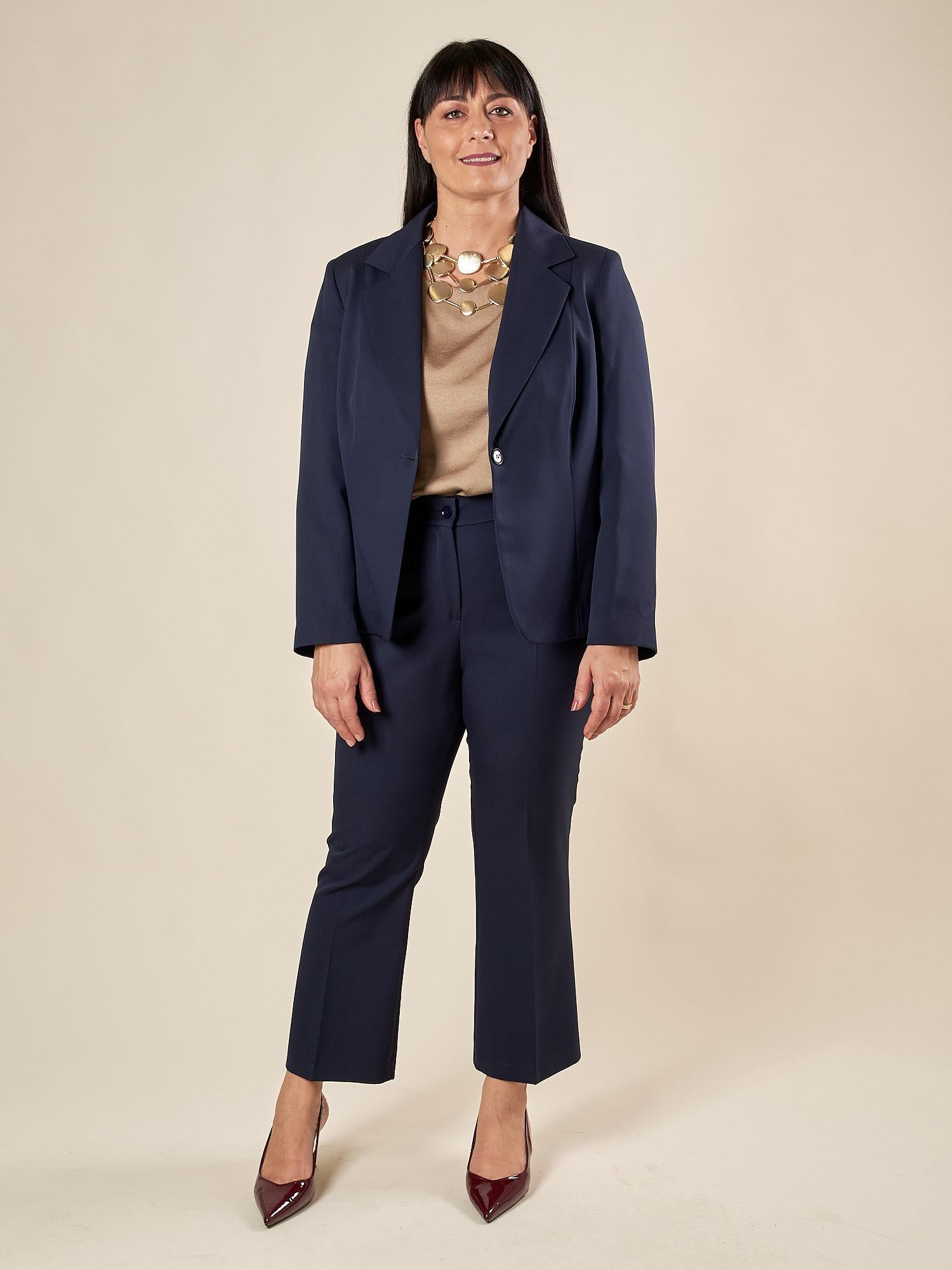 Giacca Donna Curvy Monopetto  Tessuto Tecnico Foderato, Taglio Basic Sagomato. F646YBFANDA BLU Lizalù 