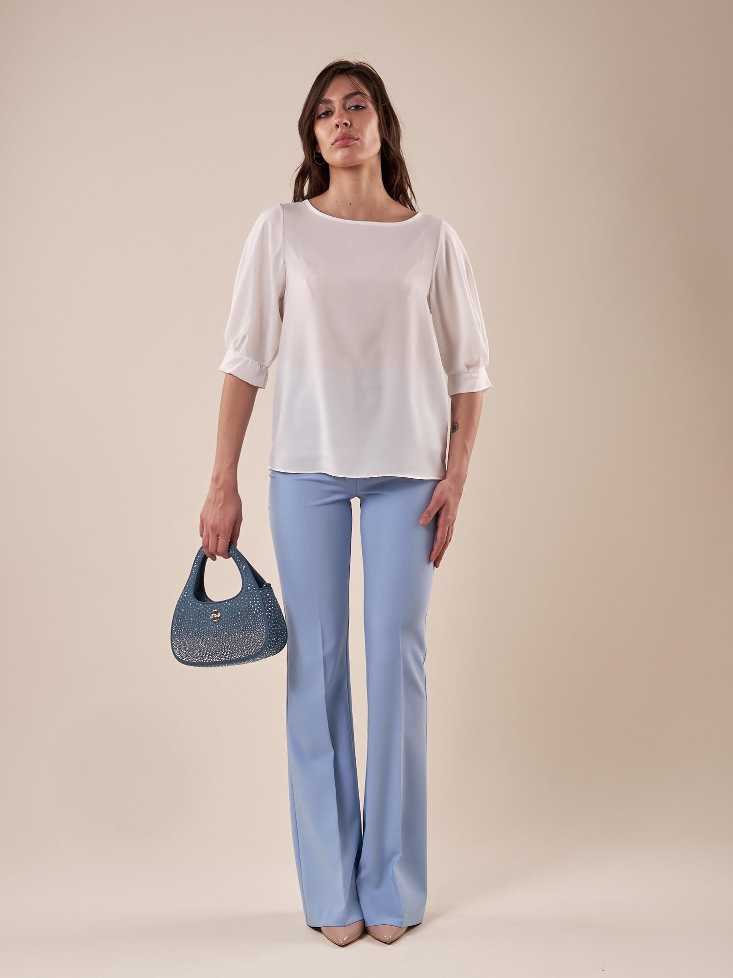 Blusa Donna manica corta con pieghe alle maniche BL002215 PANNA ARTIGLI 